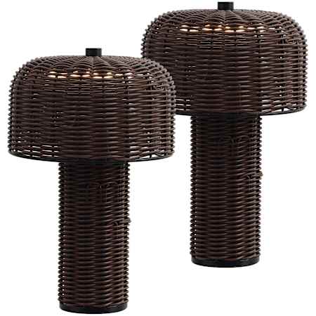 JONATHAN Y Lighting Mia 11" Tall Accent Outdoor Lamp - Set of 2 Dark Brown / Black