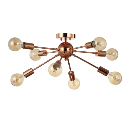 JONATHAN Y Lighting Copper 8 Light 31" Wide LED Semi-Flush Ceiling Fixture Copper