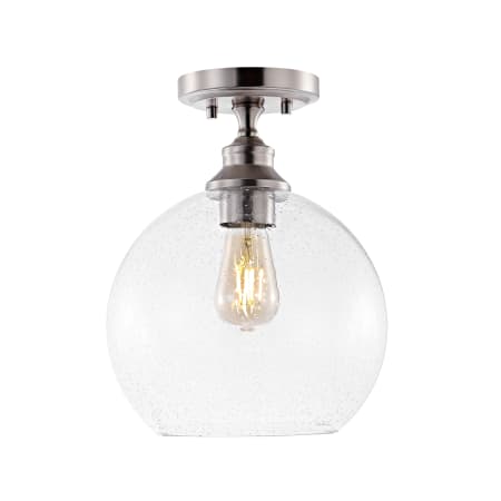 JONATHAN Y Lighting Marla 10" Wide LED Semi-Flush Globe Ceiling Fixture Nickel