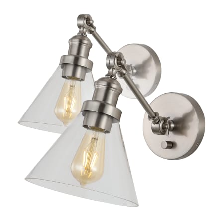 JONATHAN Y Lighting Pack of (2) Cowie 11" Tall LED Plug-In Wall Sconce with Clear Glass Shade Nickel