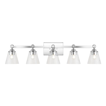 JONATHAN Y Lighting Marion 5 Light 37" Wide LED Vanity Light with Seedy Glass Shades Chrome