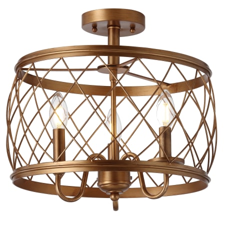 JONATHAN Y Lighting Eleanor 3 Light 15" Wide LED Semi-Flush Ceiling Fixture Antique Gold