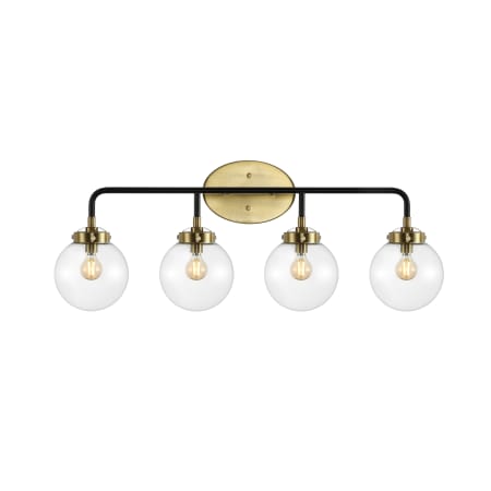 JONATHAN Y Lighting Caleb 4 Light 31" Wide LED Vanity Light with Clear Glass Shades Brass Gold / Black