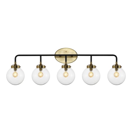 JONATHAN Y Lighting Caleb 5 Light 38" Wide LED Vanity Light with Clear Glass Shades Brass Gold / Black