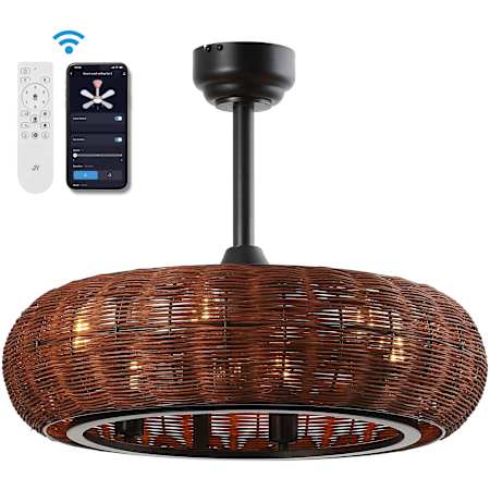 JONATHAN Y Lighting Cassidy 11.5" 7 Blade Indoor Smart LED Ceiling Fandelier Dark Brown / Black