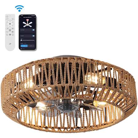 JONATHAN Y Lighting Rowan 11.5" 7 Blade Indoor Smart LED Ceiling Fan Brown / Black