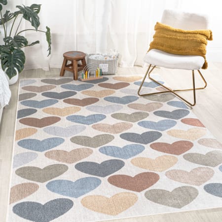 JONATHAN Y Lighting Kids Washable 4' x 6' Polyester Trellis Indoor Area Rug Ivory / Blue / Orange