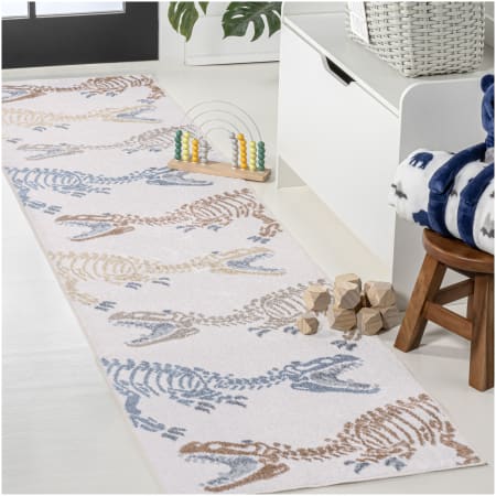 JONATHAN Y Lighting Kids Washable 2' x 7-3/4' Polyester Dinosaur Indoor Runner Area Rug Cream / Multi