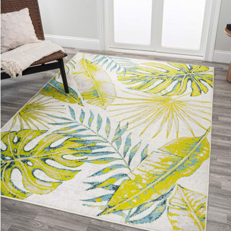 JONATHAN Y Lighting Luxor 7-3/4' x 10' Polypropylene Botanical Indoor Rectangular Area Rug Ivory / Green