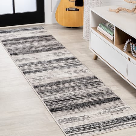 JONATHAN Y Lighting Luxor 2' x 8' Polypropylene Striped Indoor Runner Gray / Black