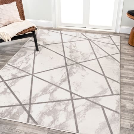 JONATHAN Y Lighting Luxor 5-1/4' x 8' Polypropylene Abstract and Geometric Indoor Rectangular Area Rug Ivory / Gray