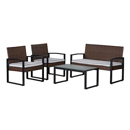 JONATHAN Y Lighting Wilder Metal Framed Plastic Outdoor Conversation Set Brown