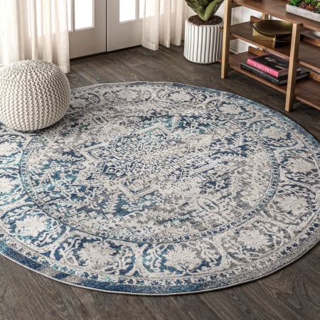 JONATHAN Y Lighting Modern Persian 5' x 5' Polypropylene Vintage Indoor Area Rug Blue / Light Gray