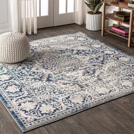 JONATHAN Y Lighting Modern Persian 5' x 5' Polypropylene Vintage Indoor Area Rug Blue / Light Gray