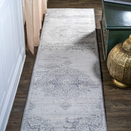 JONATHAN Y Lighting Modern Persian 2-1/4' x 8' Polypropylene Botanical, Moroccan & Tribal, Traditional, and Vintage Indoor Runner Light Gray