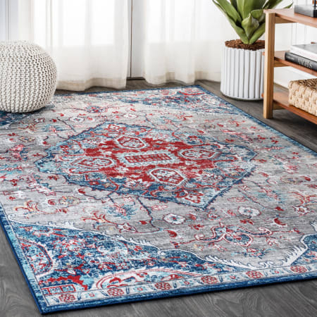 JONATHAN Y Lighting Modern Persian 7-3/4' x 10' Polypropylene Botanical, Traditional, and Vintage Indoor Area Rug Red / Navy