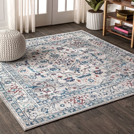 JONATHAN Y Lighting Modern Persian 5' x 5' Polypropylene Botanical, Traditional, and Vintage Indoor Area Rug Gray / Blue
