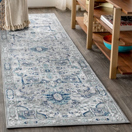 JONATHAN Y Lighting Modern Persian 2-1/4' x 8' Polypropylene Botanical, Traditional, and Vintage Indoor Runner Light Gray / Blue
