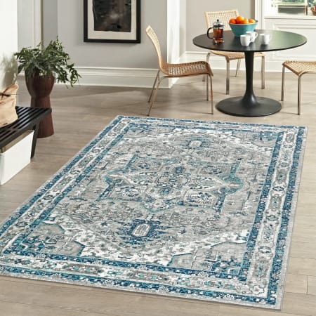 JONATHAN Y Lighting Modern Persian 3' x 5' Polypropylene Botanical, Traditional, and Vintage Indoor Area Rug Light Gray / Blue