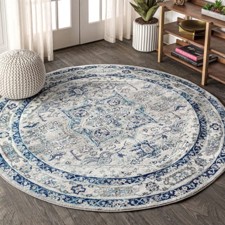 JONATHAN Y Lighting Modern Persian 5' x 5' Polypropylene Botanical, Traditional, and Vintage Indoor Area Rug Gray / Blue