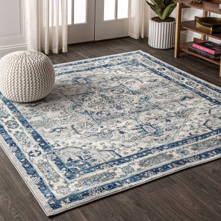 JONATHAN Y Lighting Modern Persian 6-1/2' x 6-1/2' Polypropylene Botanical, Traditional, and Vintage Indoor Area Rug Gray / Blue