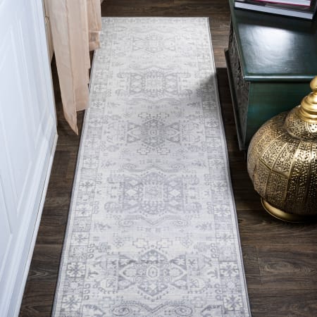 JONATHAN Y Lighting Modern Persian 2-1/4' x 8' Polypropylene Botanical, Traditional, and Vintage Indoor Runner Light Gray