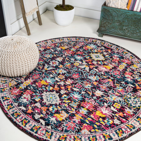 JONATHAN Y Lighting Modern Persian 5-1/4' x 5-1/4' Polypropylene Botanical, Traditional, and Vintage Indoor Area Rug Multi / Purple
