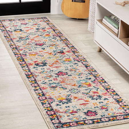 JONATHAN Y Lighting Modern Persian 2-1/4' x 8' Polypropylene Border and Botanical Indoor Runner Beige / Multi