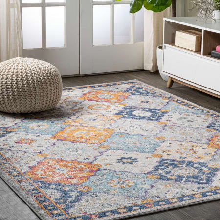 JONATHAN Y Lighting Modern Persian 5-1/4' x 7-1/2' Polypropylene Traditional and Vintage Indoor Area Rug Light Gray / Blue / Orange