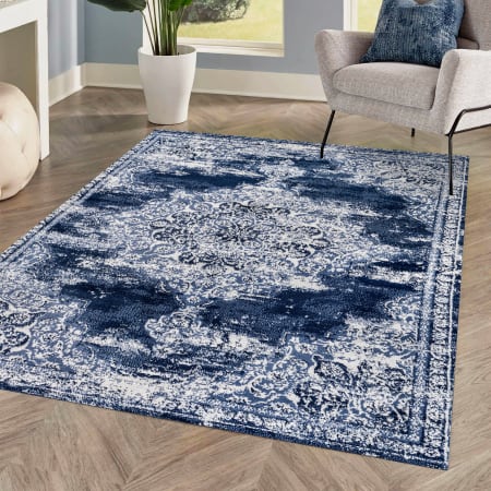 JONATHAN Y Lighting Modern Persian 3' x 5' Polypropylene Traditional Indoor Area Rug Blue / Ivory