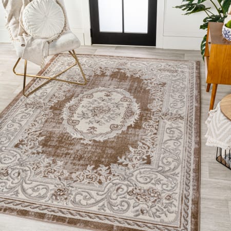 JONATHAN Y Lighting Modern Persian 7-3/4' x 10' Polypropylene Border Indoor Rectangular Area Rug Brown / Gray
