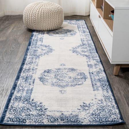 JONATHAN Y Lighting Modern Persian 2-1/4' x 10' Polypropylene Traditional and Vintage Indoor Runner Dark Blue / Ivory