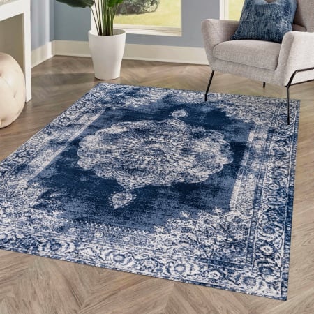 JONATHAN Y Lighting Modern Persian 4-1/4' x 6' Polypropylene Traditional and Vintage Indoor Area Rug Blue / Ivory