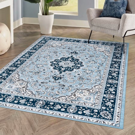 JONATHAN Y Lighting Modern Persian 4' x 6' Polypropylene Botanical, Traditional, and Vintage Indoor Area Rug Blue / Navy