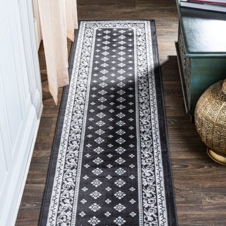 JONATHAN Y Lighting Modern Persian 2' x 10' Polypropylene Botanical, Traditional, and Vintage Indoor Runner Black / Gray