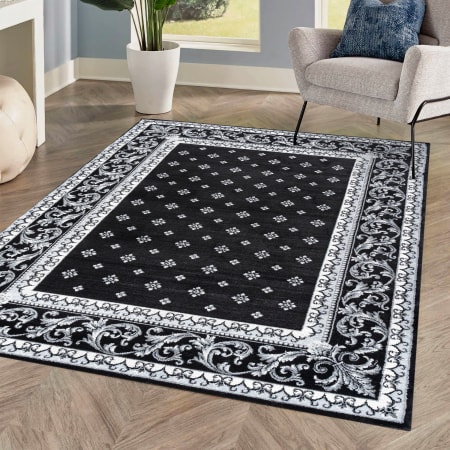 JONATHAN Y Lighting Modern Persian 4' x 6' Polypropylene Botanical, Traditional, and Vintage Indoor Area Rug Black / Gray