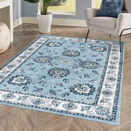 JONATHAN Y Lighting Modern Persian 5-1/4' x 7-1/2' Polypropylene Botanical, Traditional, and Vintage Indoor Area Rug Blue / Cream