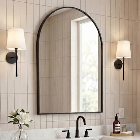 JONATHAN Y Lighting Elodie 20"W x 30"H Arched Flat Metal Framed Wall Mounted Bathroom Mirror Black