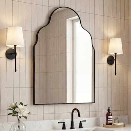 JONATHAN Y Lighting Alora 24"W x 36"H Arched Flat Metal Framed Wall Mounted Bathroom Mirror Black