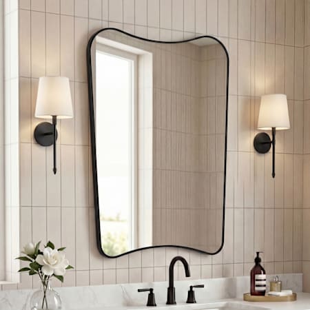 JONATHAN Y Lighting Alfie 24"W x 36"H Specialty Flat Metal Framed Wall Mounted Bathroom Mirror Black