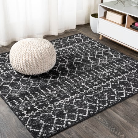 JONATHAN Y Lighting Moroccan Hype 6' x 6' Moroccan & Tribal and Trellis Indoor Square Area Rug Black / Ivory