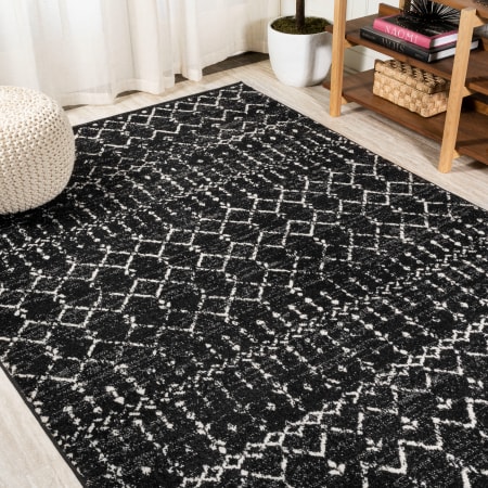 JONATHAN Y Lighting Moroccan Hype 9' x 12' Moroccan & Tribal and Trellis Indoor Rectangular Area Rug Black / Ivory