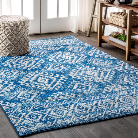 JONATHAN Y Lighting Moroccan HYPE 7-3/4' x 10' Polypropylene Vintage Geometric Moroccan / Tribal Rectangle Area Rug Blue / White