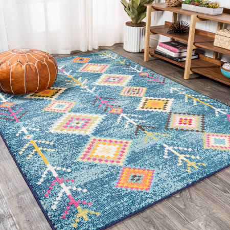 JONATHAN Y Lighting Moroccan HYPE 7-3/4' x 10' Polypropylene Moroccan & Tribal Indoor Area Rug Dark Blue / Multi