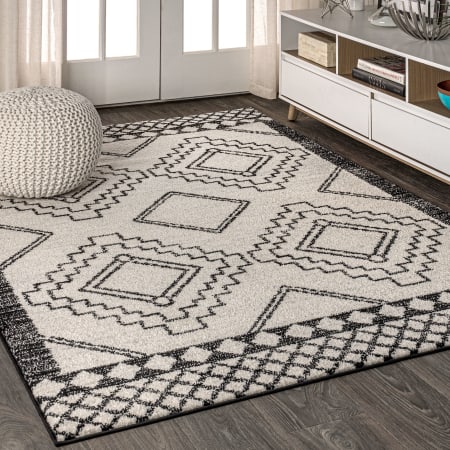 JONATHAN Y Lighting Moroccan Hype 10' x 14' Polypropylene Geometric and Moroccan & Tribal Indoor Rectangular Area Rug Cream / Black