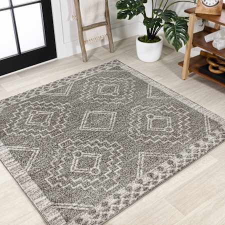 JONATHAN Y Lighting Moroccan Hype 9' x 9' Polypropylene Geometric and Moroccan & Tribal Indoor Square Area Rug Gray / Cream