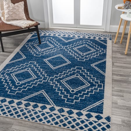 JONATHAN Y Lighting Moroccan Hype 7-3/4' x 10' Polypropylene Geometric and Moroccan & Tribal Indoor Area Rug Navy / Ivory