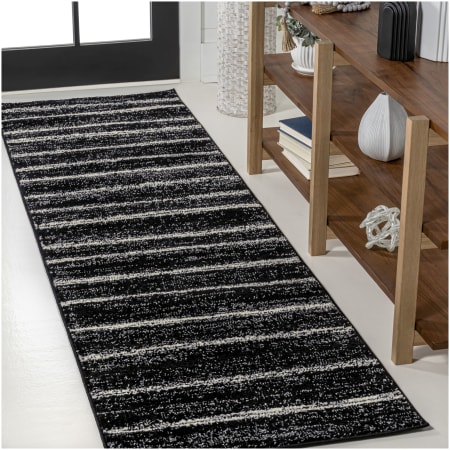 JONATHAN Y Lighting Moroccan Hype 2-1/4' x 8' Polypropylene Geometric and Striped Indoor Runner Black / Cream