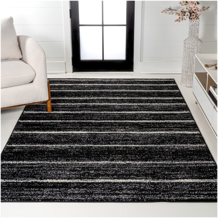 JONATHAN Y Lighting Moroccan Hype 7-3/4' x 10' Polypropylene Striped Indoor Rectangular Area Rug Black / Cream