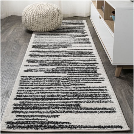 JONATHAN Y Lighting Moroccan Hype 2-1/4' x 14' Polypropylene Geometric, Moroccan & Tribal, and Striped Indoor Runner Cream / Black